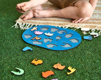 Jouet éducatif Animaux en bois pour tout-petits, apprentissage du panneau Montessori, fait main, animaux personnalisés, puzzle de 2 ans, cadeau sensoriel pour enfants d'âge préscolaire, jouets pour enfants