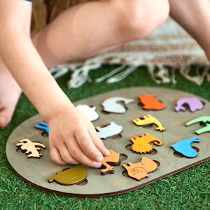 Toddler Toys Wooden Animals 2 Year Old Gift Nursery Decor Montessori And Sensory Board Kids Puzzle Educational Waldorf Toy Toddler Learning image 2