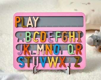 Educational Toys Alphabet Montessori Toddler Learning Alphabet Letters Sensory Board Custom Puzzle Wooden Preschool Toys 2 Year Old Gift