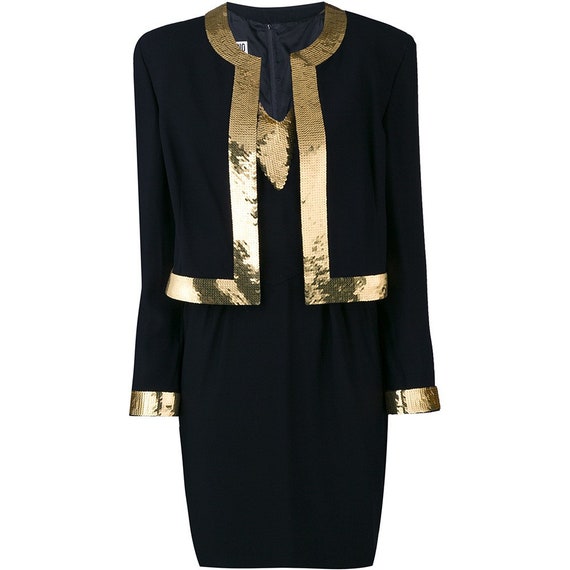 Moschino 90s gold sequinned hems black suit
