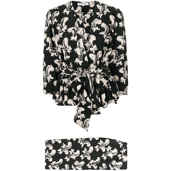 Yves Saint Laurent 70s feathers print skirt suit