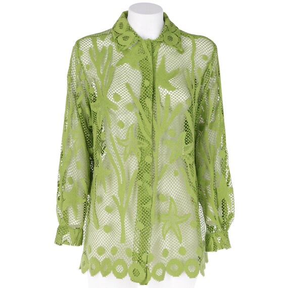 Alberta Ferretti 90s perforated green knit shirt