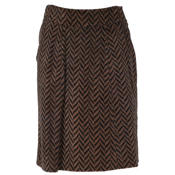 80s herringbone print brown suede skirt