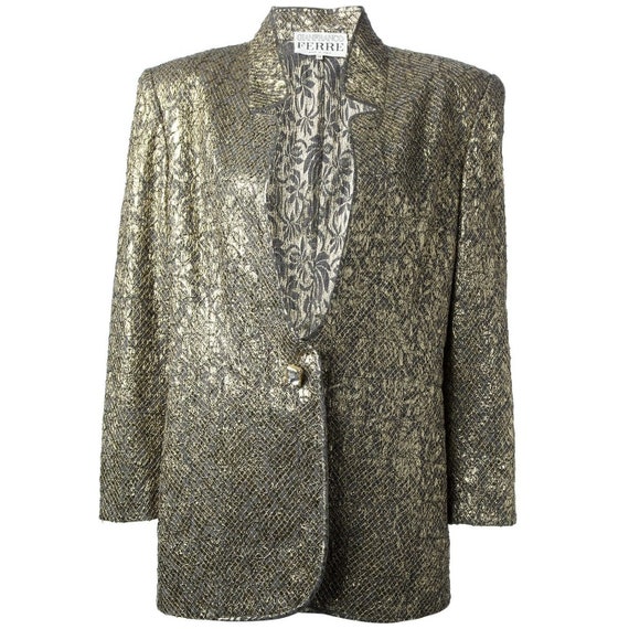 Gianfranco Ferré 80s gold jacquard skirt suit