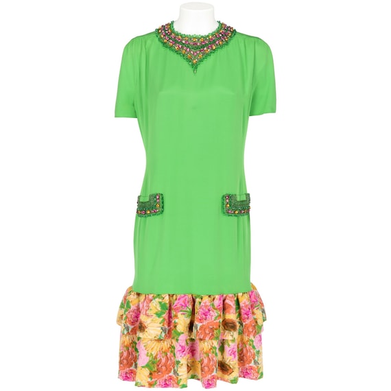 Mosé Haute Couture green 80s dress