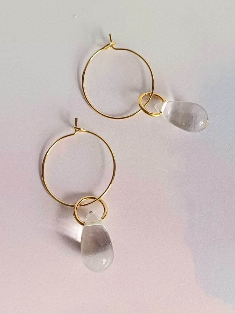 Clear Glass Gold Teardrop Hoop Earrings - Etsy