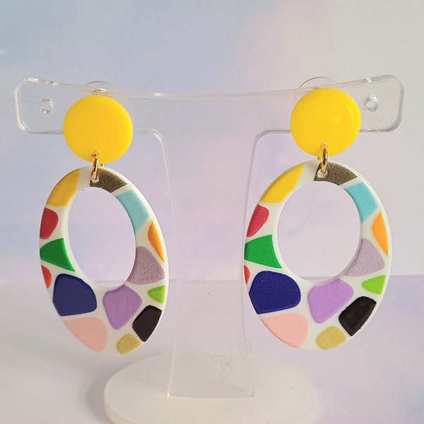 Multi Colour Acrylic Oval Drop Dangle Earrings