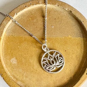 Silver Lotus Flower Necklace Yoga Gift Meditation Symbol