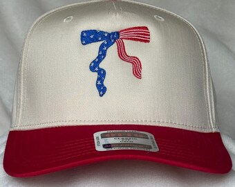 Bow Flag Trucker Hat, Patriotic Embroidered Hat, Independence Day, 4th Of July