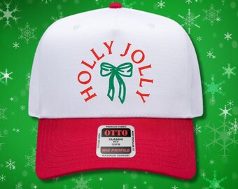 HOLLY JOLLY Christmas Trucker Hat | Embroidered Green Bow