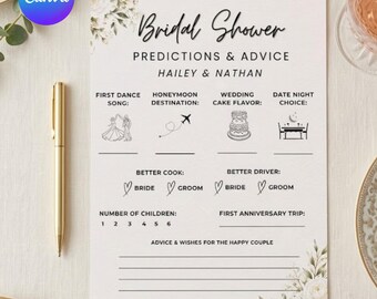 Predictions and Advice Bridal Shower Game, Editable Canva Advice for the Bride Card, Printable Wedding Shower Game, Bride to Be Activity