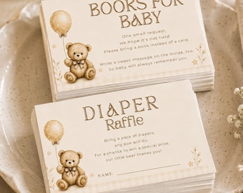 Baby Shower Insert Cards, Diaper Raffle & Books for Baby Cards, We Can Bearly Wait Teddy Bear Shower, Editable Canva Template