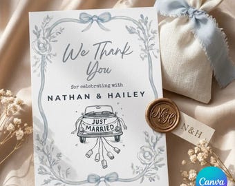 Wedding Thank You Card Template, Editable Canva Thank You Card, Printable Wedding Favor Card, Reception Thank You Sign