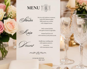 Wedding Menu Template, Editable Canva Wedding Menu, Printable Reception Dinner Menu, Elegant Wedding Table Menu, Digital Download