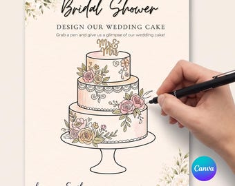Design Our Wedding Cake Bridal Shower Game, Editable Canva Wedding Cake Game, Printable Bridal Shower Activity, Bride to Be Game