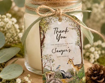 Woodland Baby Shower Thank You Tag, Editable Canva Forest Animal Favor Tag, Printable Baby Shower Gift Tag, Woodland Party Favor