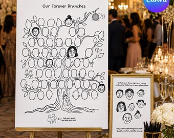 Draw Your Face Wedding Guest Book, Editable Canva Guest Book Sign, Wedding Guest Book, Printable Wedding Sign, Fun Reception Activity