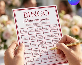 Find the Guest Bingo Wedding Game, Editable Canva Wedding Game, Printable Reception Activity, Bridal Shower Bingo, Instant Download