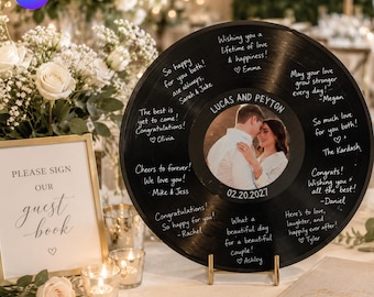 Vinyl Record Wedding Guest Book Template, Editable Canva Wedding Guestbook Alternative, Personalized Record Label, Music Lover Wedding