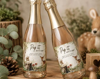 Woodland Baby Shower Wine Label, Editable Canva Baby Shower Bottle Label, Forest Animal Wine Label, Gender Neutral Party Favor Template