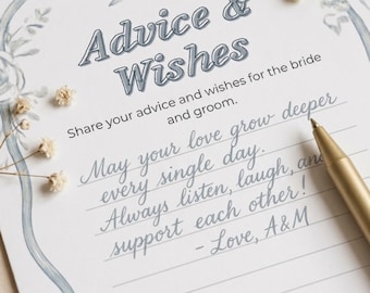 Advice and Wishes Card, Editable Canva Wedding Advice Card, Printable Wedding Guest Book Card, Bridal Shower Advice Cards