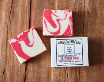 PEPPERMINT TWIST Artisan Soap, Handmade vegan coconut milk soap, Gentle clay soap