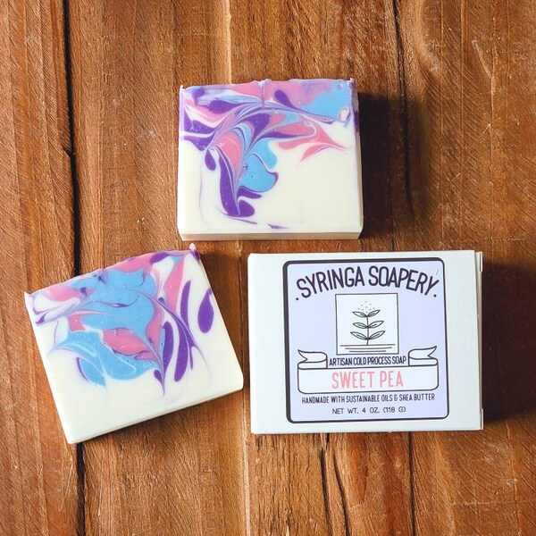 SWEET PEA Artisan Soap, Handmade vegan almond milk soap, gentle clay soap **New Formula, Palm-Free soap