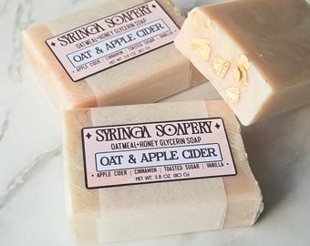 OAT & APPLE CIDER Artisan Bar Soap, Handmade glycerin soap, small-batch