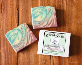 EVERGREEN TREES Artisan Soap, Handmade almond milk soap, Palm-free sustainable soap