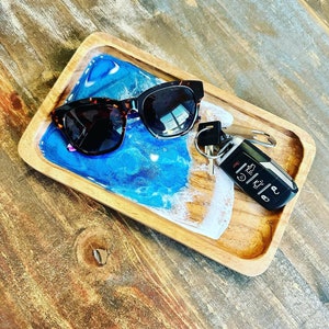 Ocean Wave Catch-All Tray - Wooden Tray - Acacia Ocean Resin Tray  - Seascape Change Tray - Personalized Wood Gift