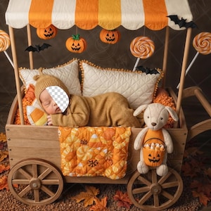 PSD: Face Insert Pumpkin Patch Wagon Baby Digital Backdrop for First Halloween Photography