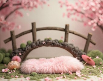 Newborn Digital Backdrop | Cherry Blossom Bridge Spring Scene
