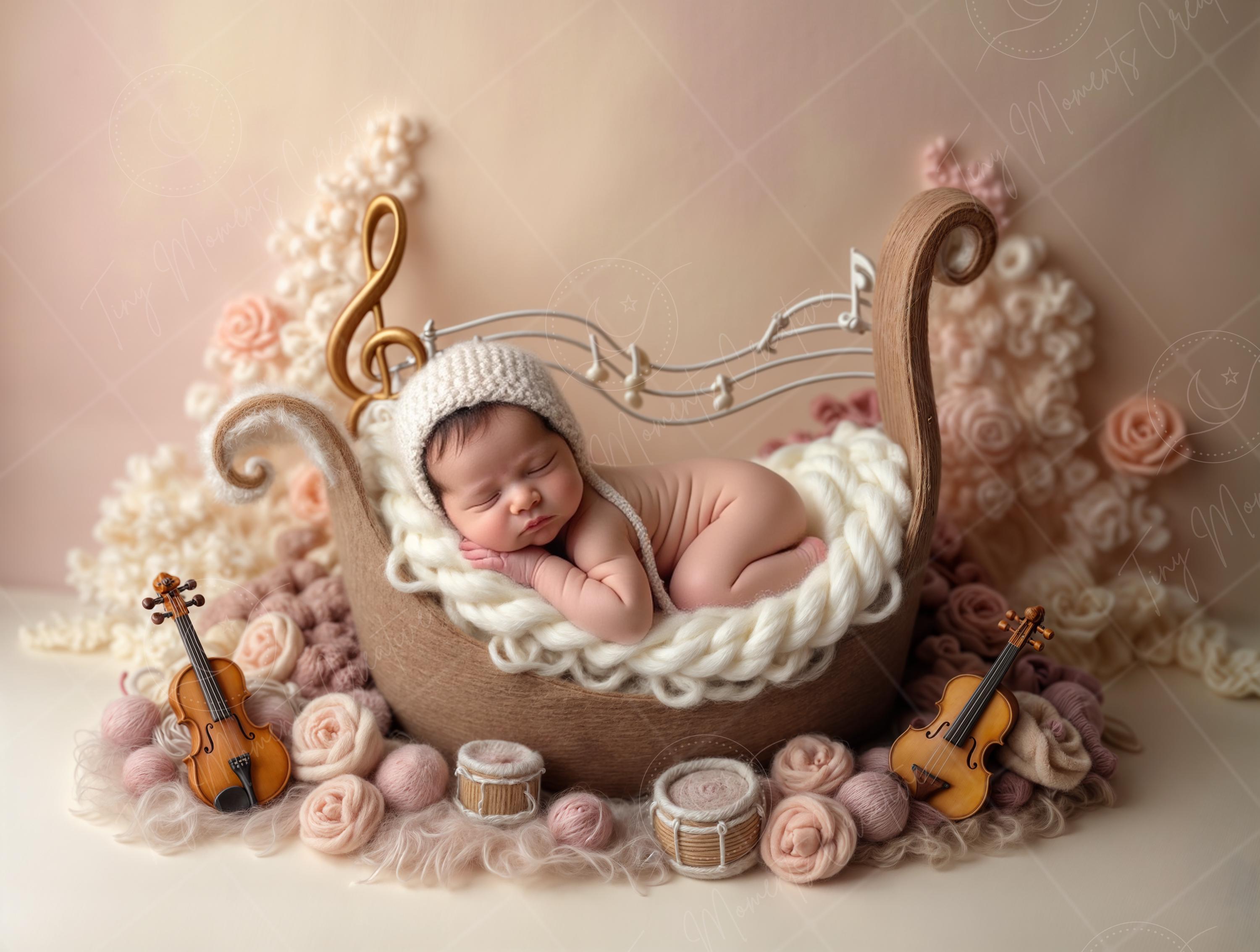 アート・デザイン・音楽 BABY BABY Newborn Digital Backdrop | Musical Cradle With Violins, Soft