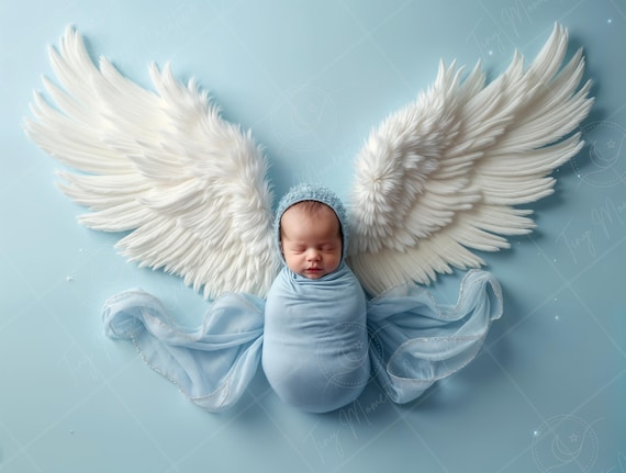 PSD: Face Insert Blue Angel Wings, Newborn Digital Face Replace