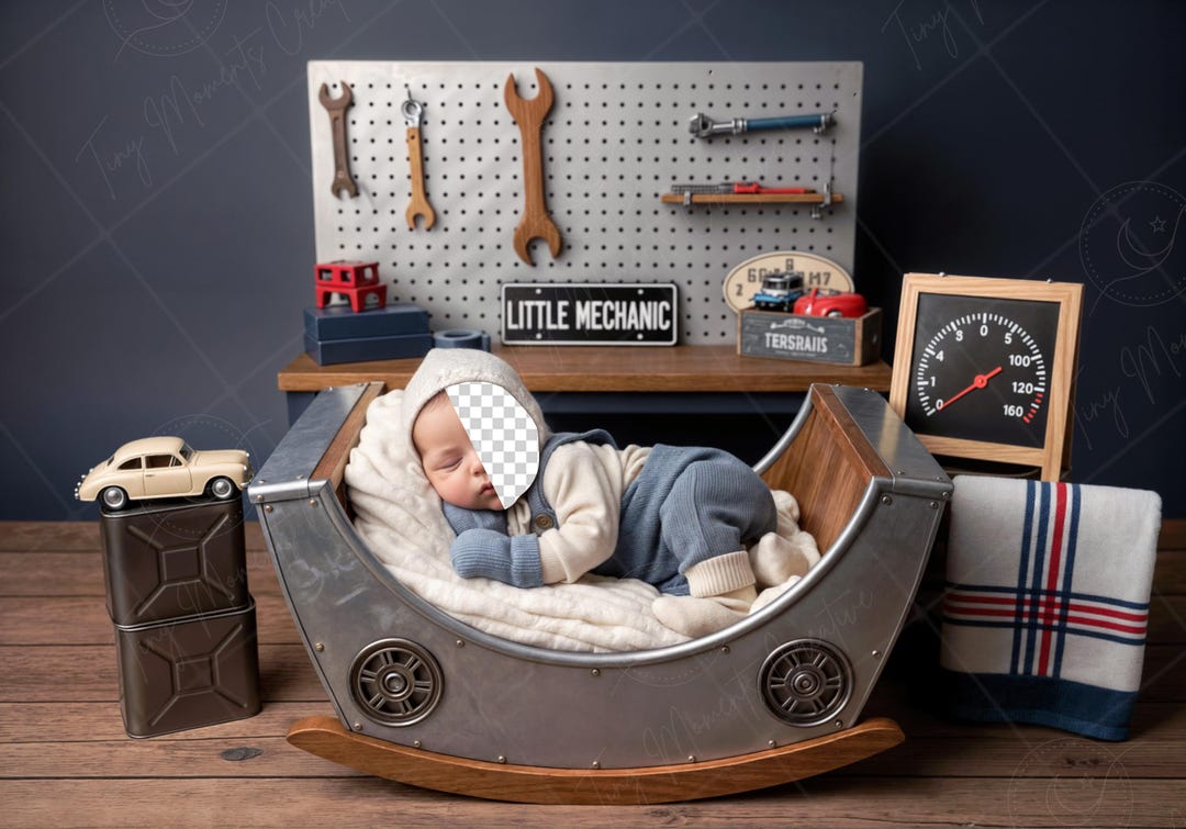 PSD: Face Insert Newborn Photography Backdrop With Vintage Car Rocker ...