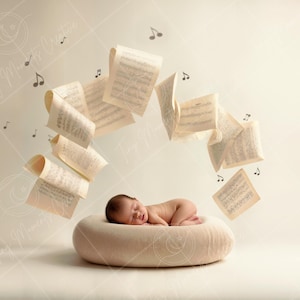 Floating Sheet Music Newborn Digital Backdrop | Musical Baby Photography Prop