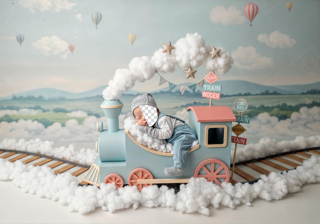 Photo Insert In Train PSD: Face Insert Dreamy Train Cradle Backdrop for Newborn Photography ...