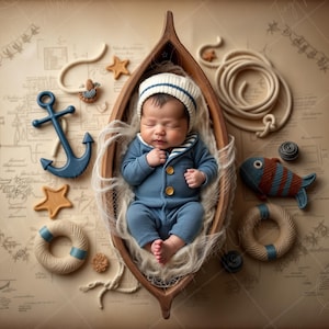 Neugeborenen digitalen Hintergrund | Nautische Boot Prop mit Anker & Karte | Ozean Baby Foto Hintergrund