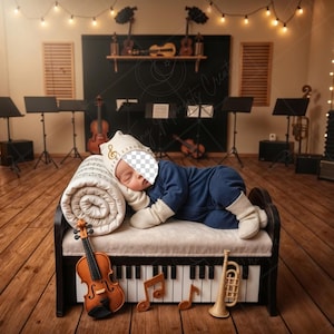 PSD: Face Insert Musical Baby Backdrop with Piano Vintage Decor for Newborn Photography