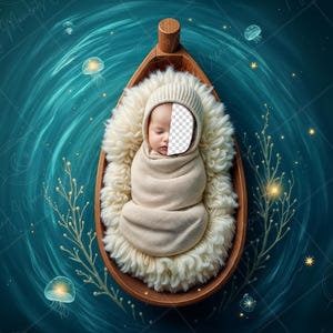 PSD: Face Insert Starry Ocean Canoe, Newborn Digital Face Replace Backdrop | Newborn Digital Backdrop
