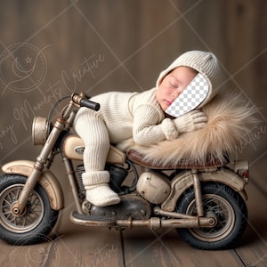 PSD: Face Insert Vintage Motorcycle Digital Backdrop - Baby Biker Theme, Newborn Digital Face Replace Backdrop
