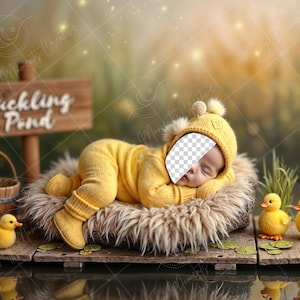 PSD: Face Insert Duckling Pond Theme, Newborn Digital Face Replace Backdrop | Newborn Digital Backdrop | Add a face Prop |