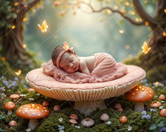 Fairy Mushroom Bed | Enchanted Baby Prop | Newborn Digital Backdrop