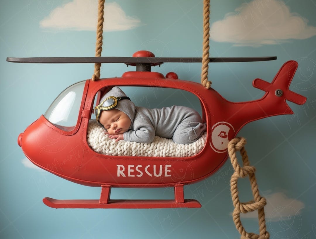 Two The Rescue Backdrop Newborn Digital Backdrop | Baby in Rescue Helicopter Prop | Aviation ...