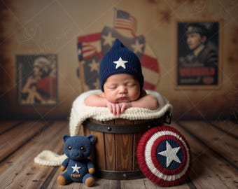 Neugeborenen digitalen Hintergrund | Superhelden Eimer Set mit Plüsch Sternschild & Bär, Baby Foto Requisite
