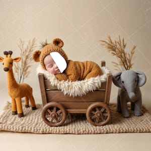 PSD: Teddy Bear Face Insert Digital Backdrop - Boho Neutral Baby Photography Prop, Newborn Digital Face Replace Backdrop  | Add a face Prop