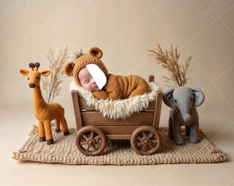 PSD: Teddy Bear Face Insert Digital Backdrop - Boho Neutral Baby Photography Prop, Newborn Digital Face Replace Backdrop  | Add a face Prop