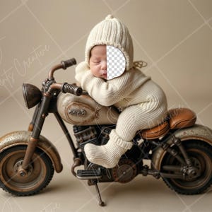 PSD: Face Insert Vintage Motorcycle Digital Backdrop - Baby Biker Theme, Newborn Digital Face Replace Backdrop | Add a face Prop |