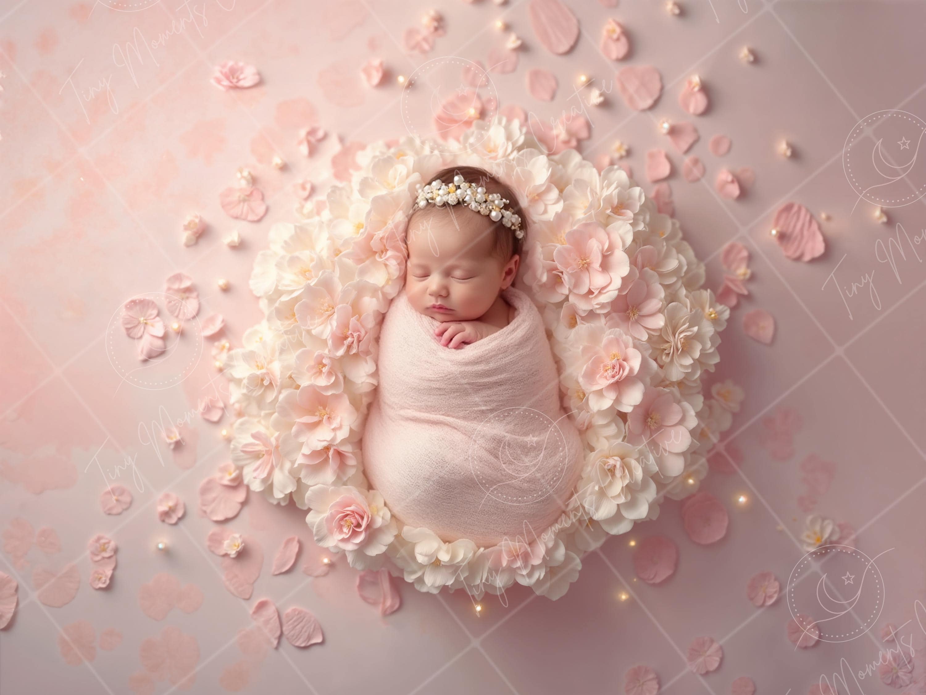 Soft Pink Floral Bouquet Newborn Digital Backdrop | Cherry Blossom