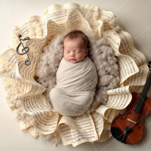 Musical Notes & Violin Newborn Digital Backdrop | Classical Music Baby Photography Prop